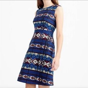 J. CREW A-Line Dress Blue Geometric Print Textured Jacquard Womens size 4